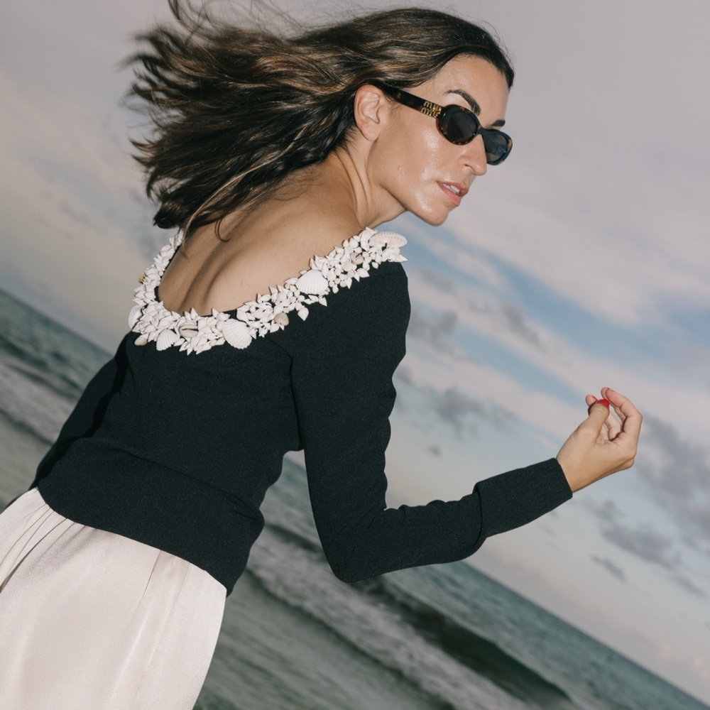 ANTONIO MELANI Seashell Crepe Boat Neck Long Sleeve M - Picture 3 of 8
